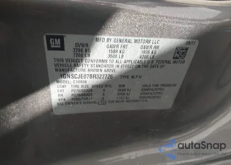 2011 Chevrolet Suburban 1500 Lt1 z USA, uszkodzony, nr VIN 1GNSCJE07BR327726